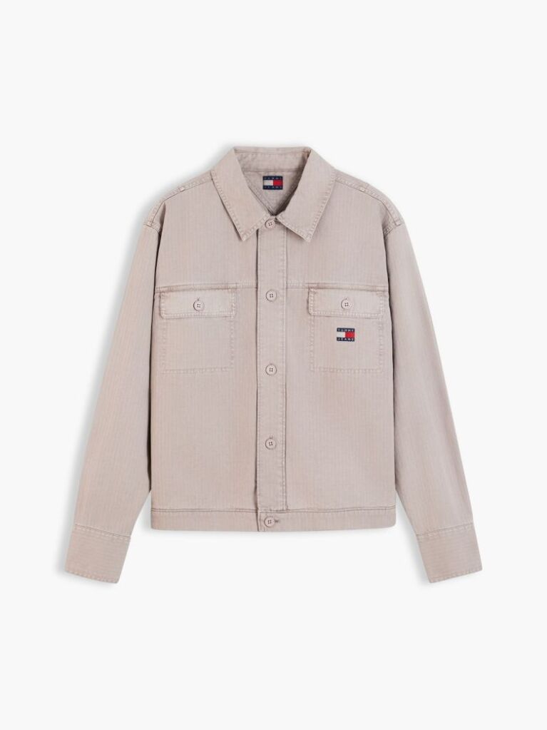Καφέ Oversized Overshirt Με Herringbone Πλέξη  Άνδρες