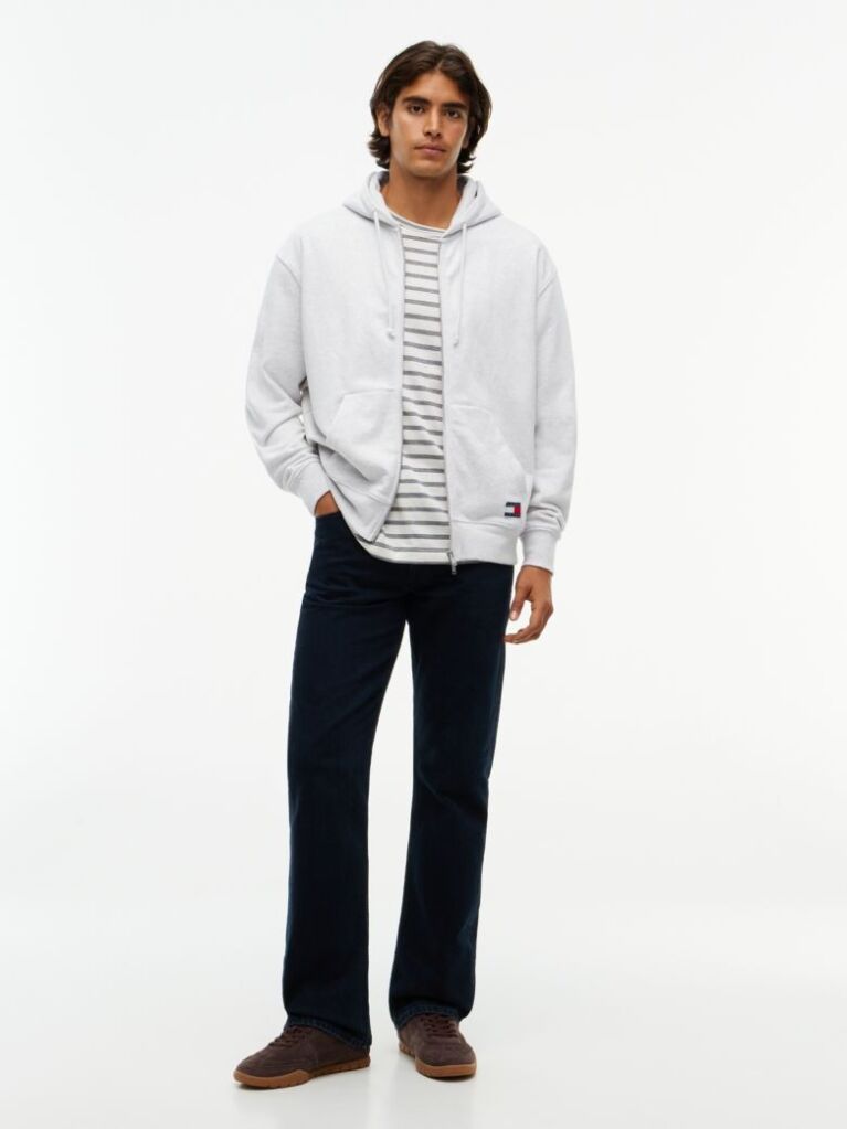 Γκρι Άνετο Hoody Με Φερμουάρ Και Λογότυπο  Άνδρες