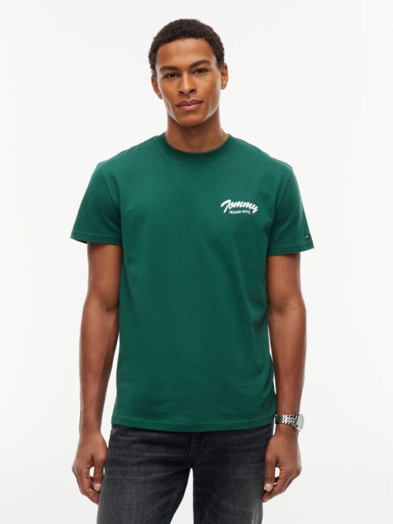 Πράσινο Βαμβακερό T-Shirt Με Κλασική Λαιμόκοψη Και Λογότυπο  Άνδρες