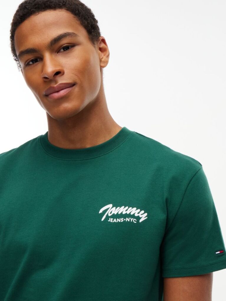 Πράσινο Βαμβακερό T-Shirt Με Κλασική Λαιμόκοψη Και Λογότυπο  Άνδρες