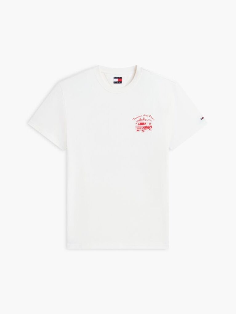 Άσπρο Βαμβακερό T-Shirt Με Κλασική Λαιμόκοψη Και Λογότυπο  Άνδρες