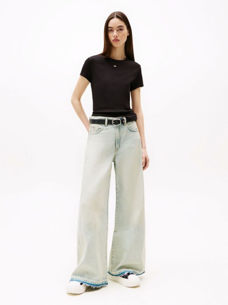 Black Essential Slim Rib-Knit T-Shirt  Women
