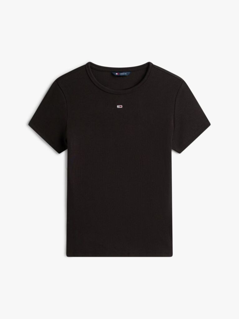 Black Essential Slim Rib-Knit T-Shirt  Women
