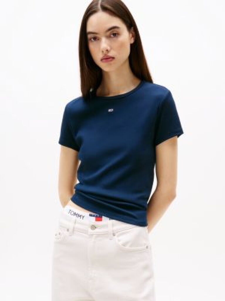 Μπλε Essential Ριμπ T-Shirt Σε Slim Γραμμή  Γυναίκες