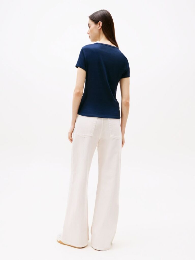 Μπλε Essential Ριμπ T-Shirt Σε Slim Γραμμή  Γυναίκες