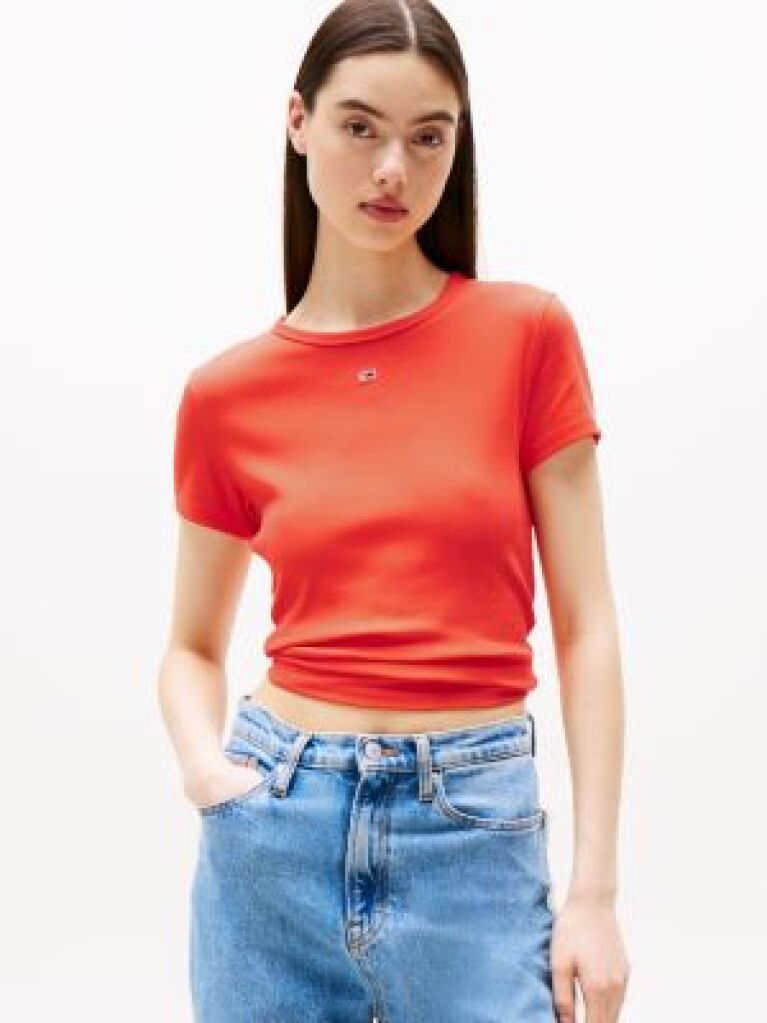 Orange Essential Slim Rib-Knit T-Shirt  Women