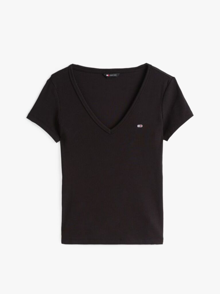 Black Essential V-Neck Slim Fit T-Shirt  Women