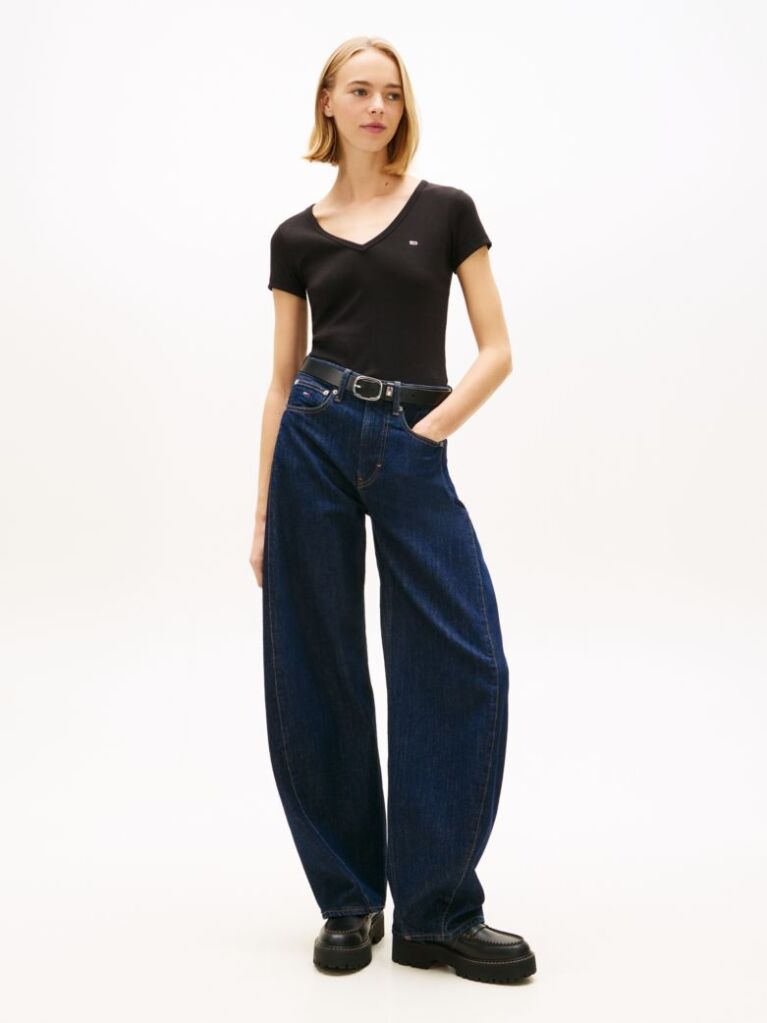 Black Essential V-Neck Slim Fit T-Shirt  Women