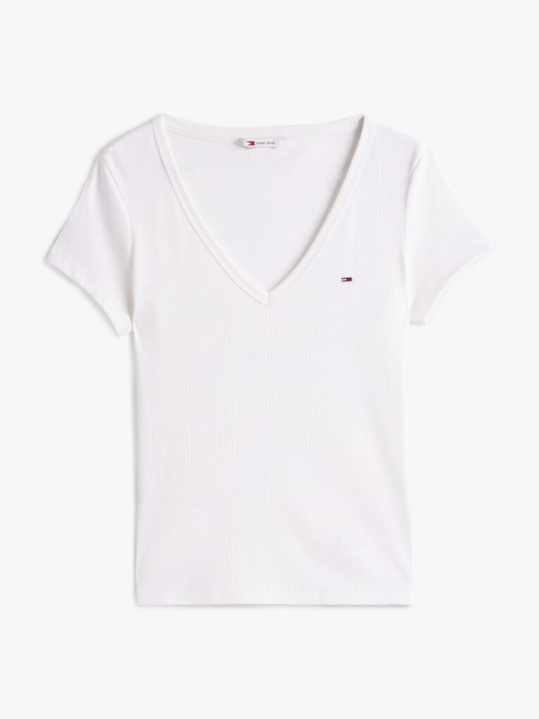 Άσπρο Essential T-Shirt Σε Slim Γραμμή Με V  Γυναίκες