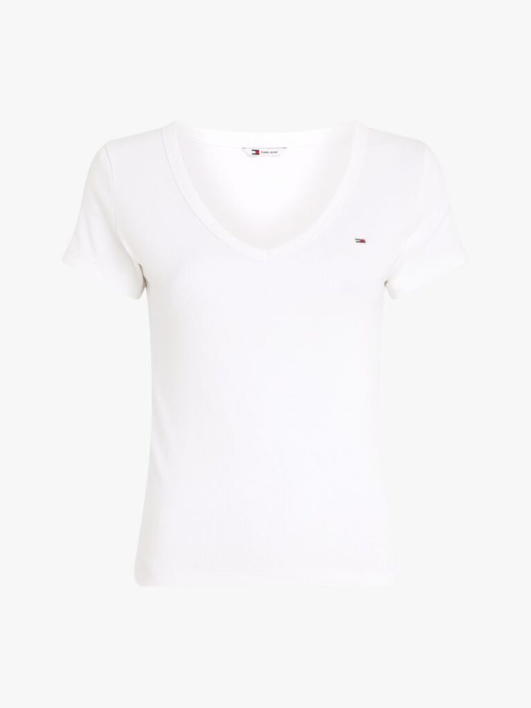 Άσπρο Essential T-Shirt Σε Slim Γραμμή Με V  Γυναίκες
