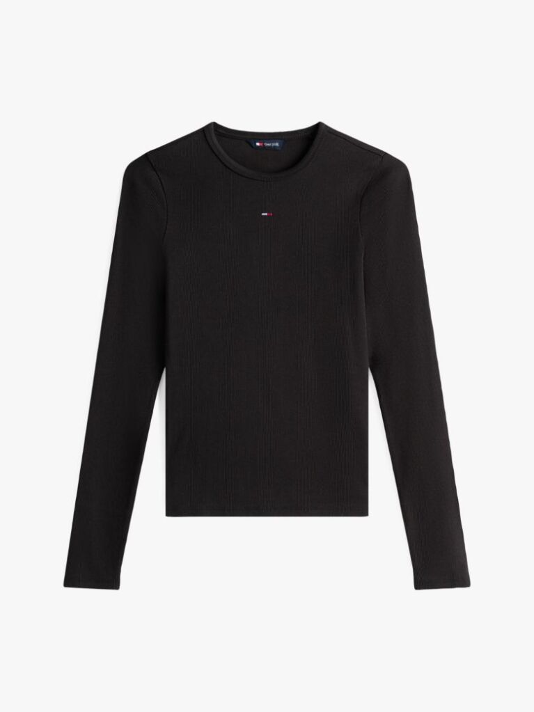 Μαύρο Μακρυμάνικο Ριμπ T-Shirt Σε Slim Γραμμή  Γυναίκες