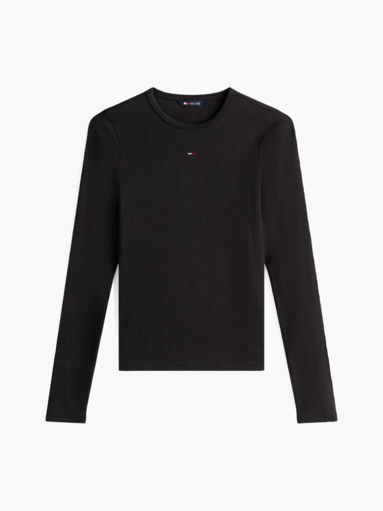 Μαύρο Μακρυμάνικο Ριμπ T-Shirt Σε Slim Γραμμή  Γυναίκες