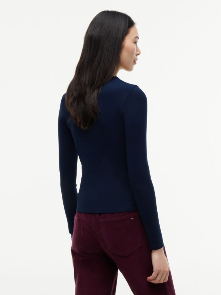 Blue Ribbed Slim Long Sleeve T-Shirt  Women