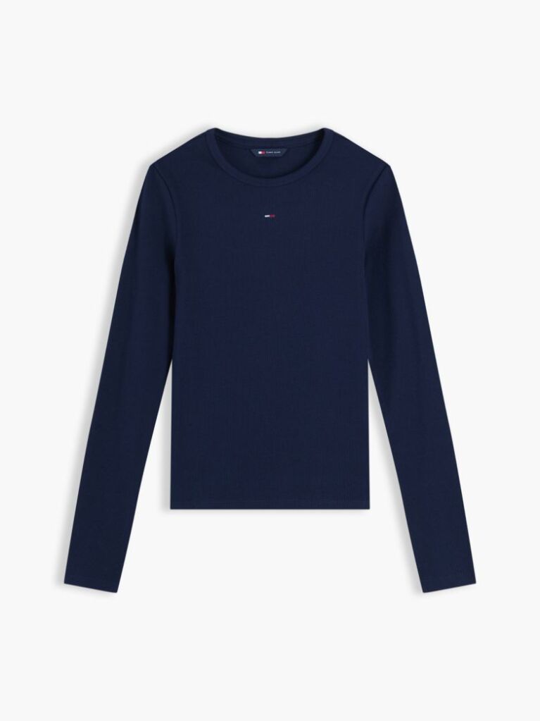 Blue Ribbed Slim Long Sleeve T-Shirt  Women