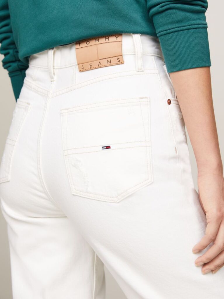White Ultra High Rise Tapered Mom White Jeans  Women