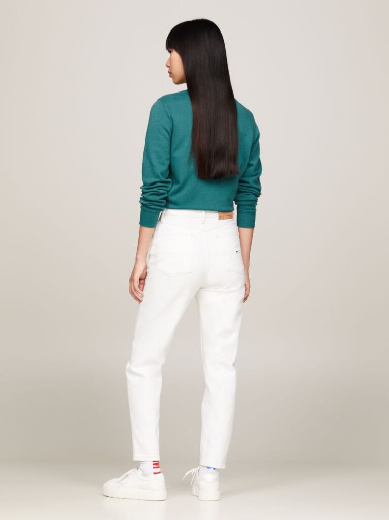 White Ultra High Rise Tapered Mom White Jeans  Women