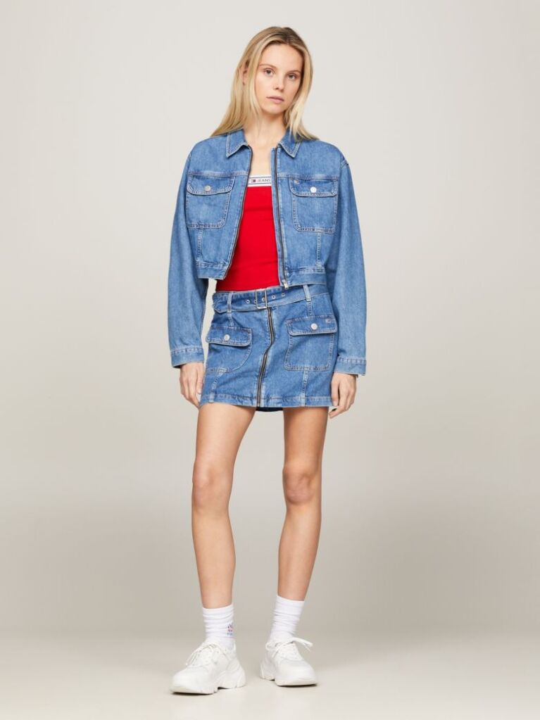 Denim Claire Zip-Thru Cropped Trucker Jacket  Women