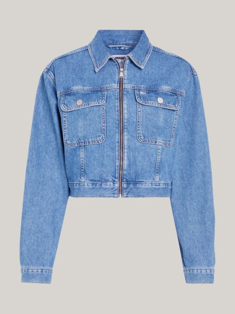 Denim Claire Zip-Thru Cropped Trucker Jacket  Women