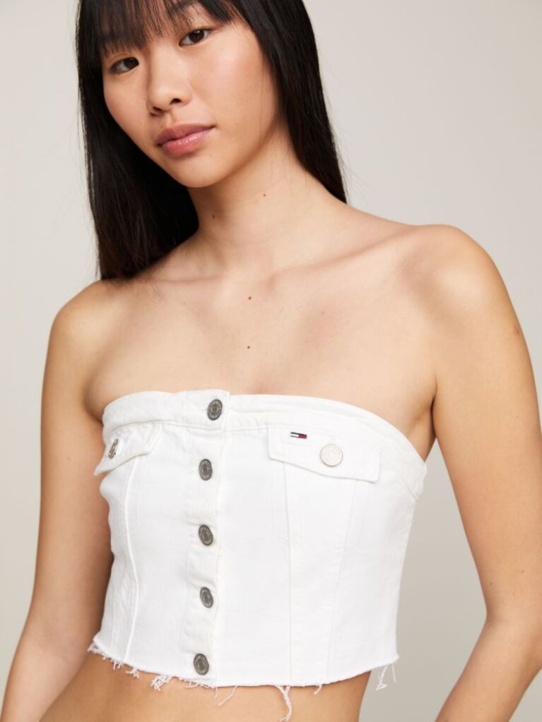 White Denim Fitted Cropped Bustier Top  Women