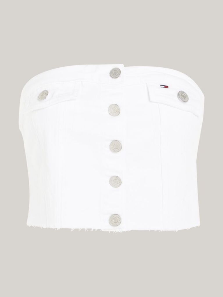 White Denim Fitted Cropped Bustier Top  Women
