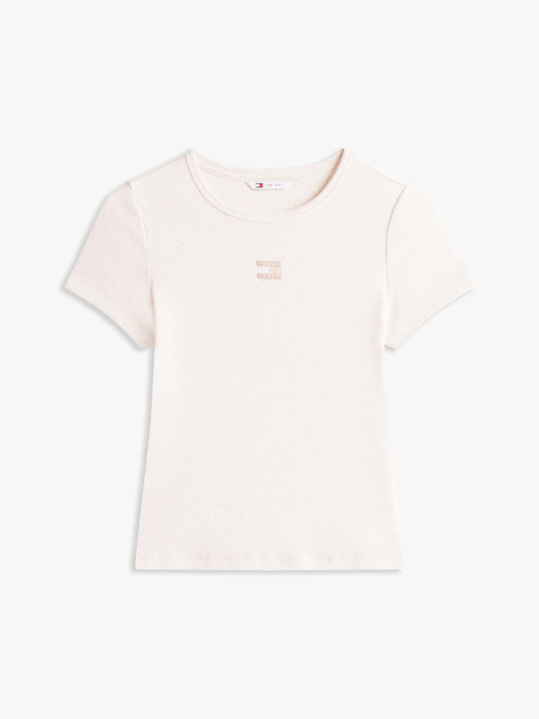Μπεζ Κοντομάνικο T-Shirt Ριμπ Σε Slim Γραμμή  Γυναίκες