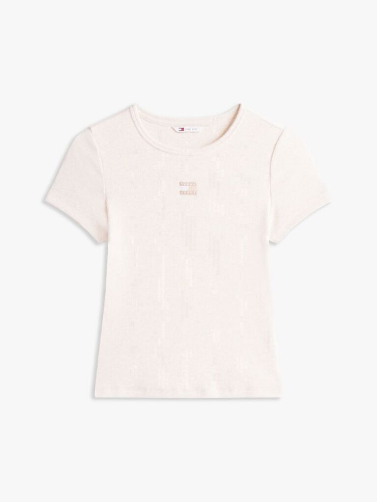 Μπεζ Κοντομάνικο T-Shirt Ριμπ Σε Slim Γραμμή  Γυναίκες