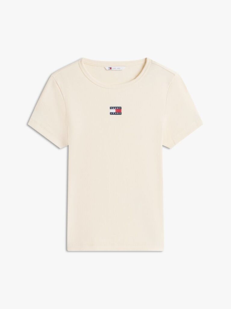 Κίτρινο Κοντομάνικο T-Shirt Ριμπ Σε Slim Γραμμή  Γυναίκες