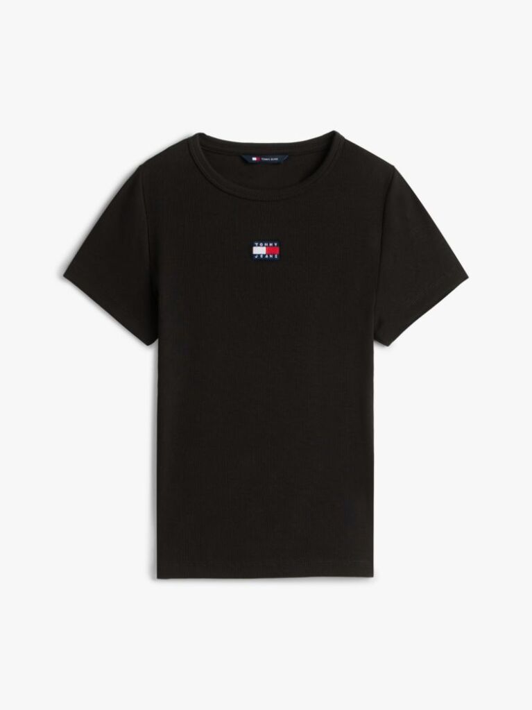 Μαύρο Κοντομάνικο T-Shirt Ριμπ Σε Slim Γραμμή  Γυναίκες
