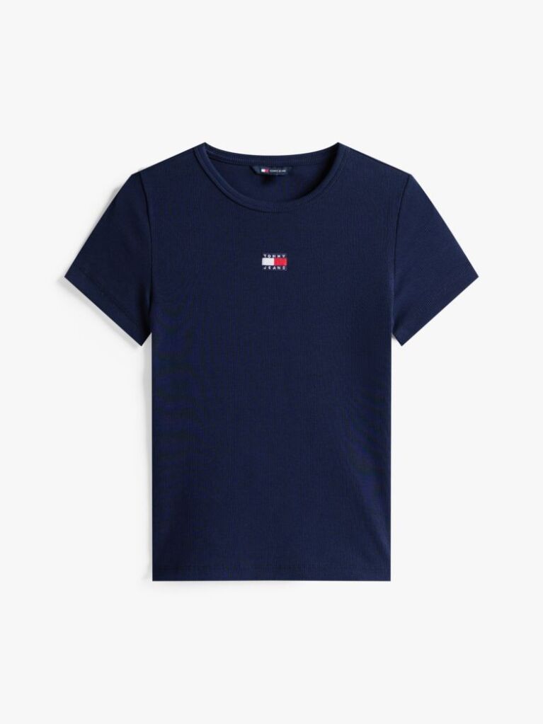 Μπλε Κοντομάνικο T-Shirt Ριμπ Σε Slim Γραμμή  Γυναίκες