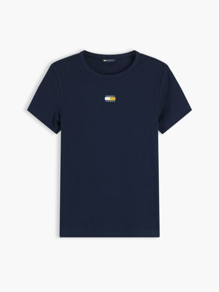 Μπλε Κοντομάνικο T-Shirt Ριμπ Σε Slim Γραμμή  Γυναίκες