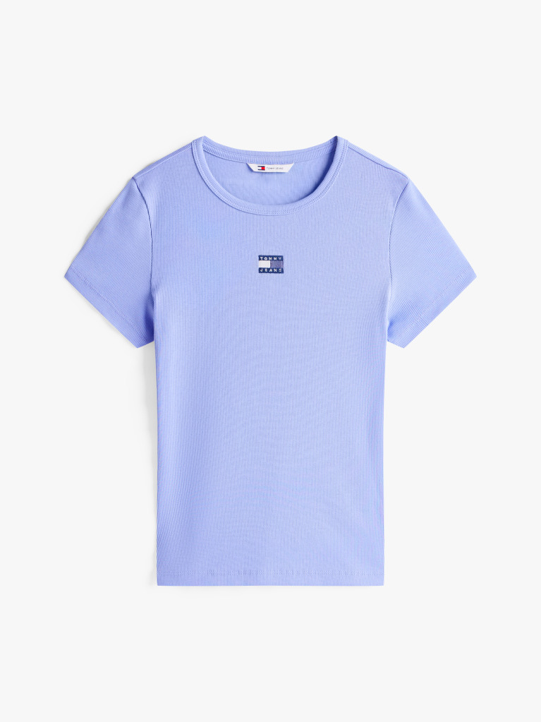Μπλε Κοντομάνικο T-Shirt Ριμπ Σε Slim Γραμμή  Γυναίκες