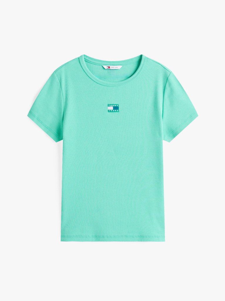 Πράσινο Κοντομάνικο T-Shirt Ριμπ Σε Slim Γραμμή  Γυναίκες