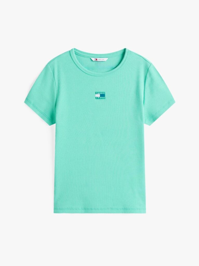 Πράσινο Κοντομάνικο T-Shirt Ριμπ Σε Slim Γραμμή  Γυναίκες