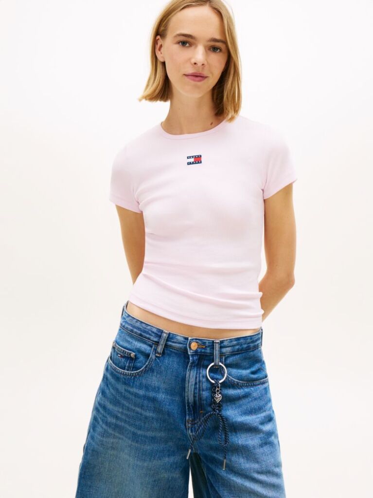 Pink Slim Badge Rib Tee  Women