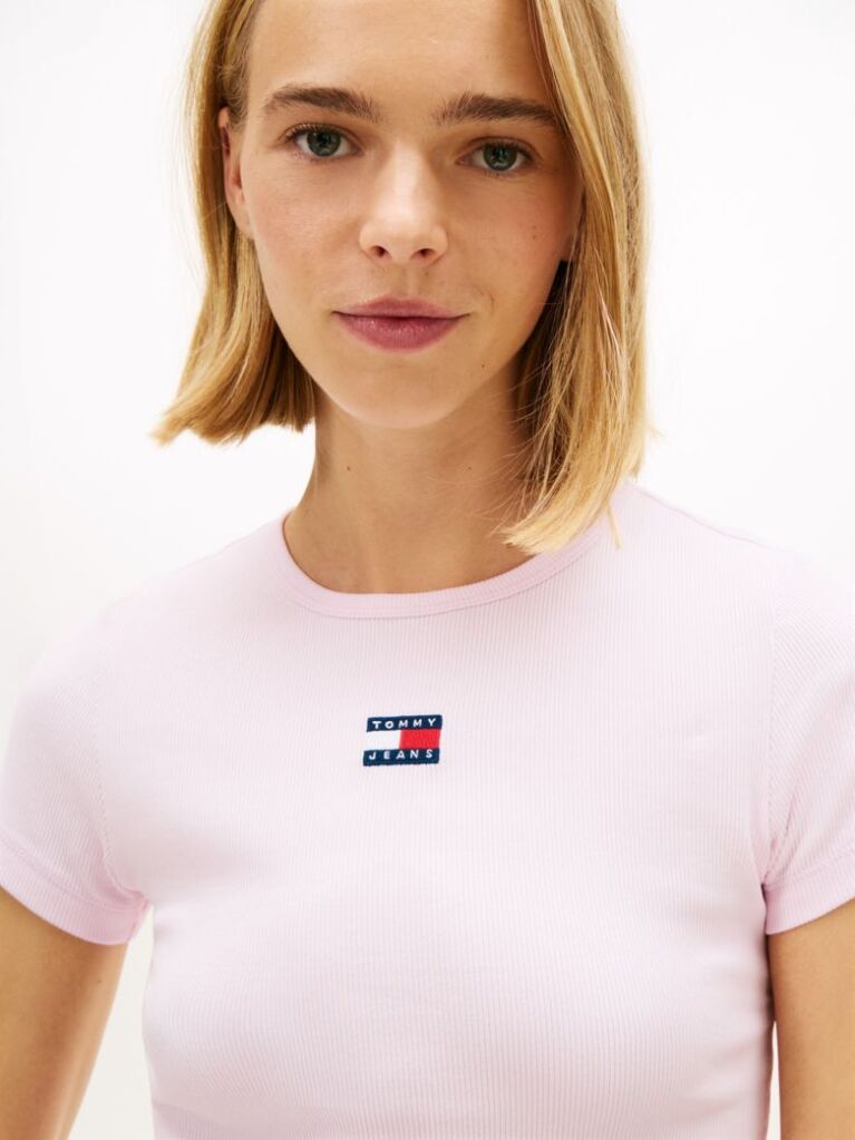 Pink Slim Badge Rib Tee  Women