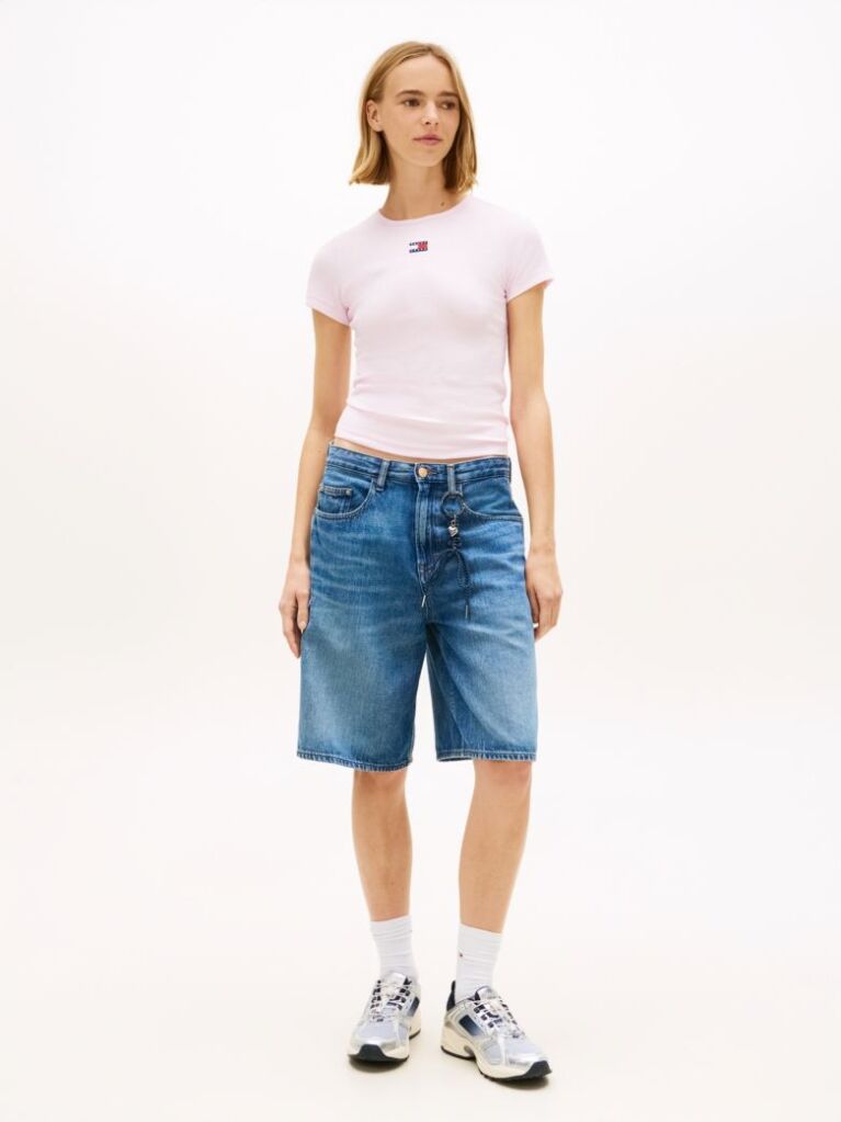 Pink Slim Badge Rib Tee  Women