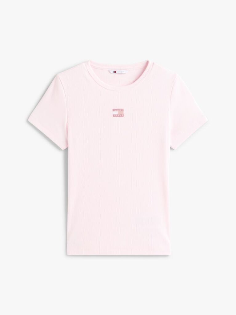 Ροζ Κοντομάνικο T-Shirt Ριμπ Σε Slim Γραμμή  Γυναίκες