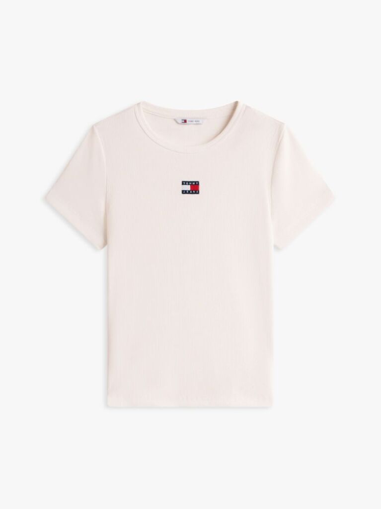 Μπεζ Κοντομάνικο T-Shirt Ριμπ Σε Slim Γραμμή  Γυναίκες
