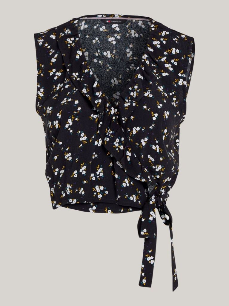 Multi Floral Print Ruffle Wrap Crop Top  Women