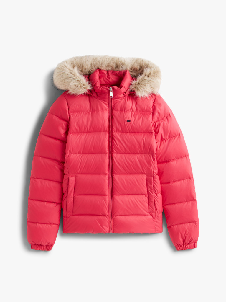 Pink Faux Faur Hooded Down-Filled Fitted Jacket  Women