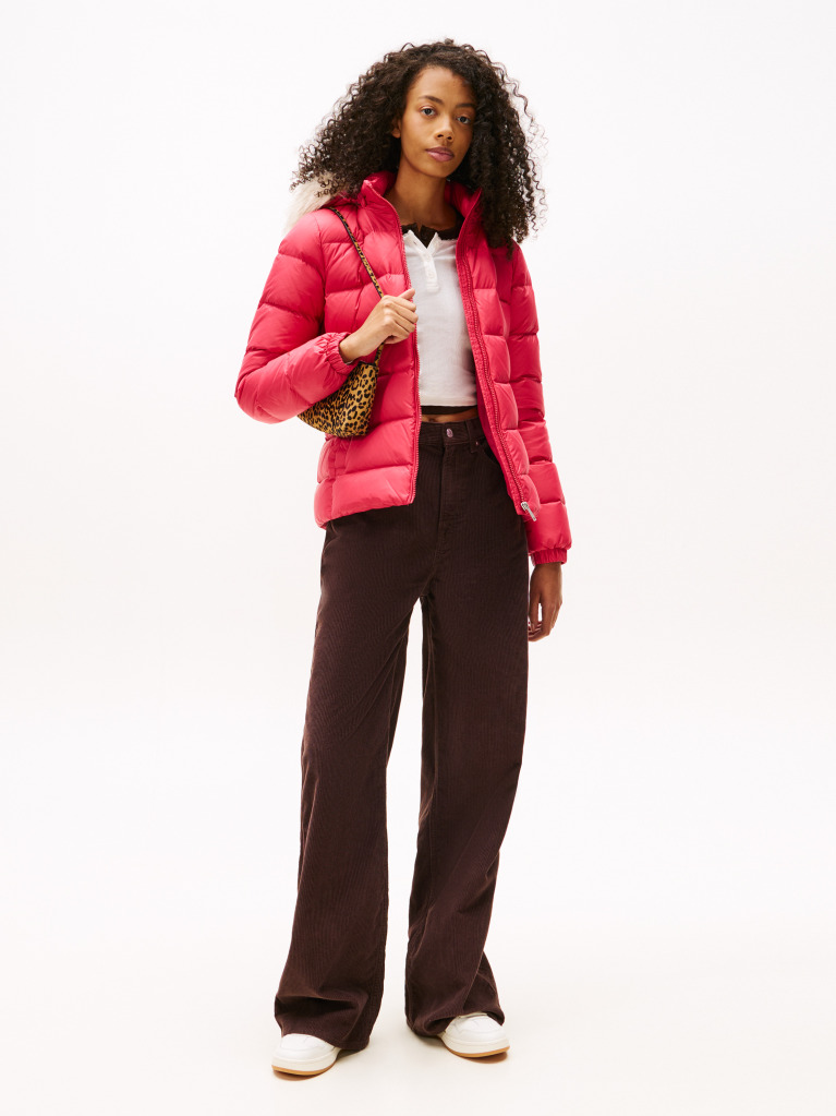Pink Faux Faur Hooded Down-Filled Fitted Jacket  Women