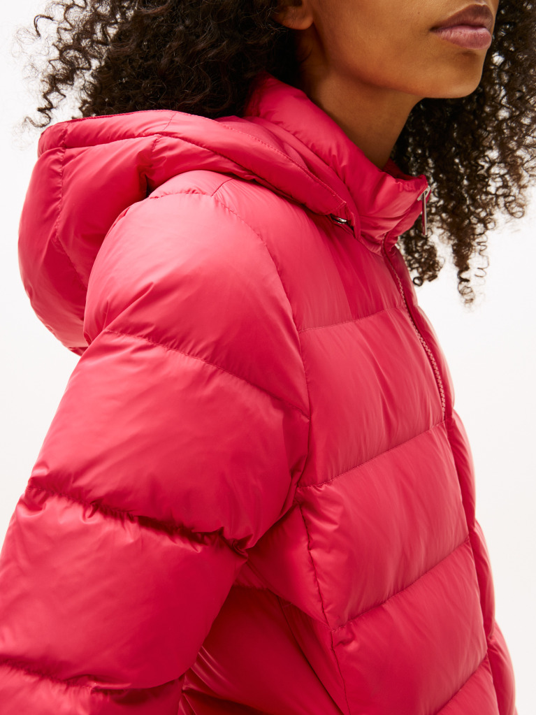 Pink Faux Faur Hooded Down-Filled Fitted Jacket  Women