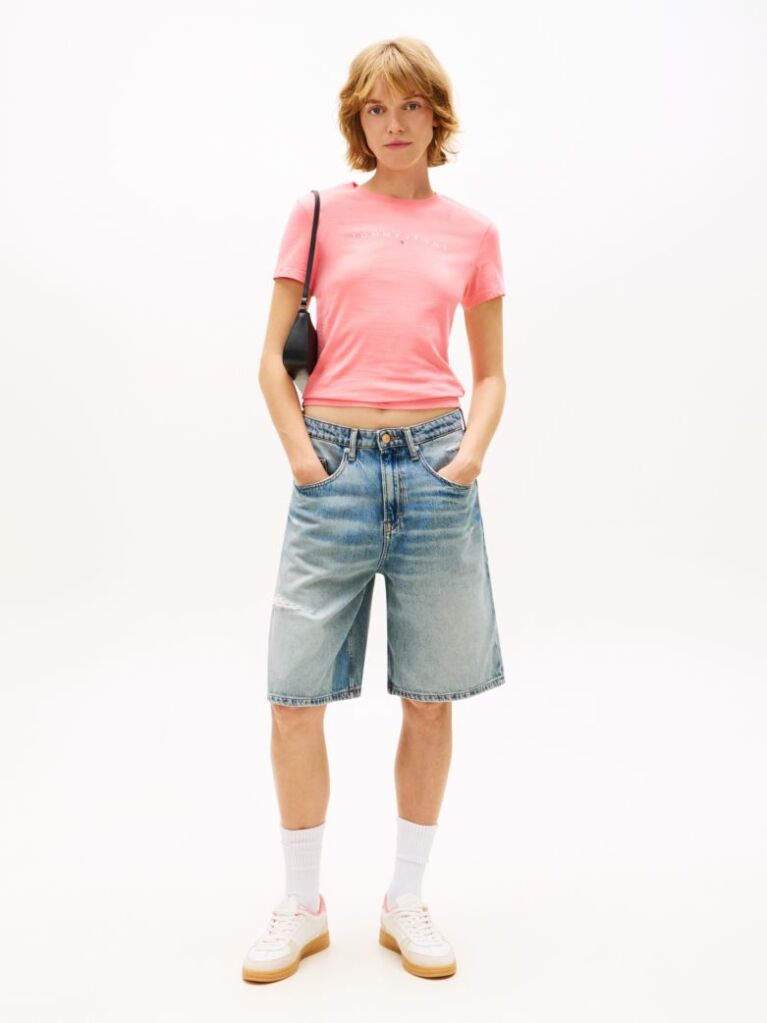 Ροζ Essential Slim T-Shirt Με Λογότυπο  Γυναίκες