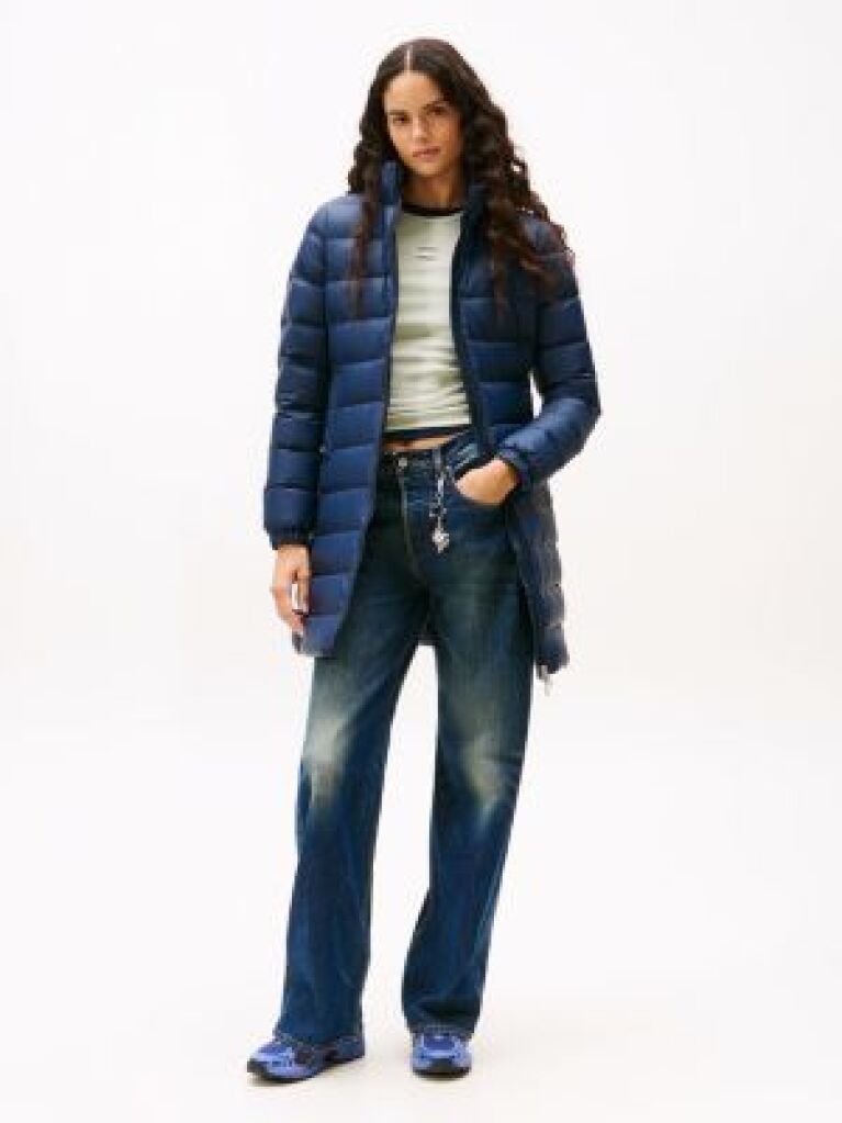 Blue Faux Fur Trim Hooded Down Coat  Women