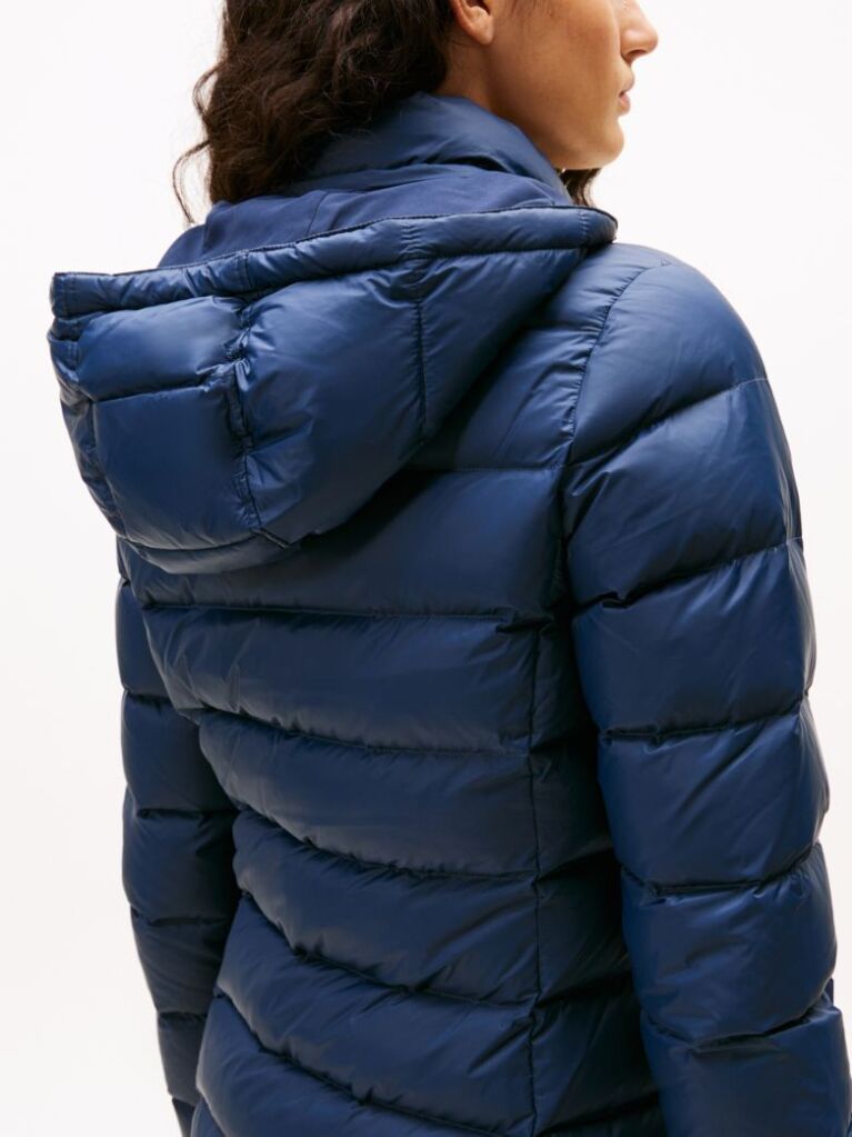 Blue Faux Fur Trim Hooded Down Coat  Women