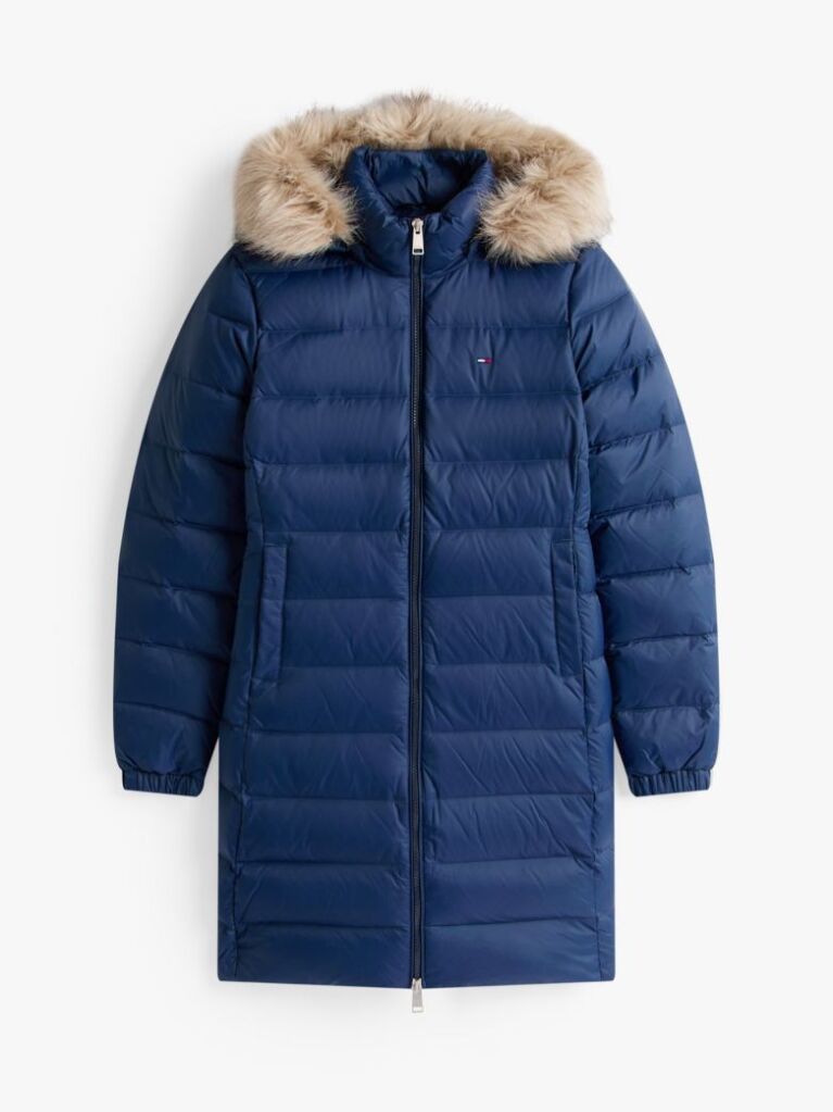 Blue Faux Fur Trim Hooded Down Coat  Women