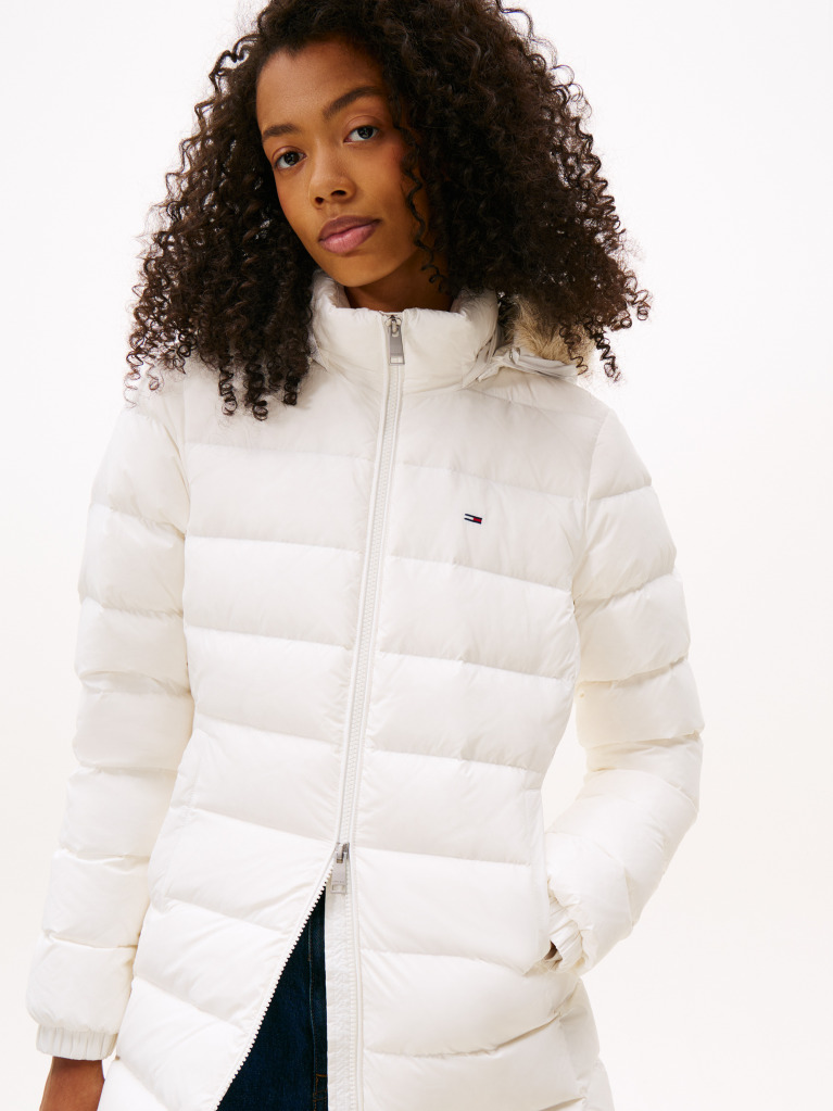 Beige Faux Fur Trim Hooded Down Coat  Women