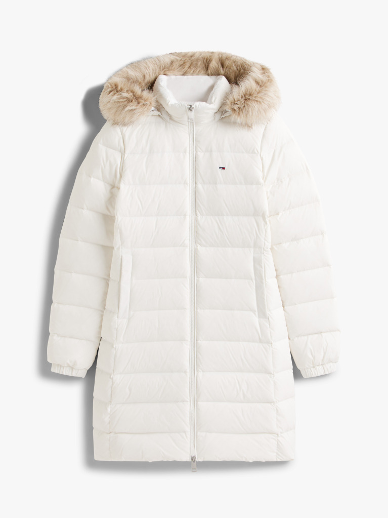 Beige Faux Fur Trim Hooded Down Coat  Women