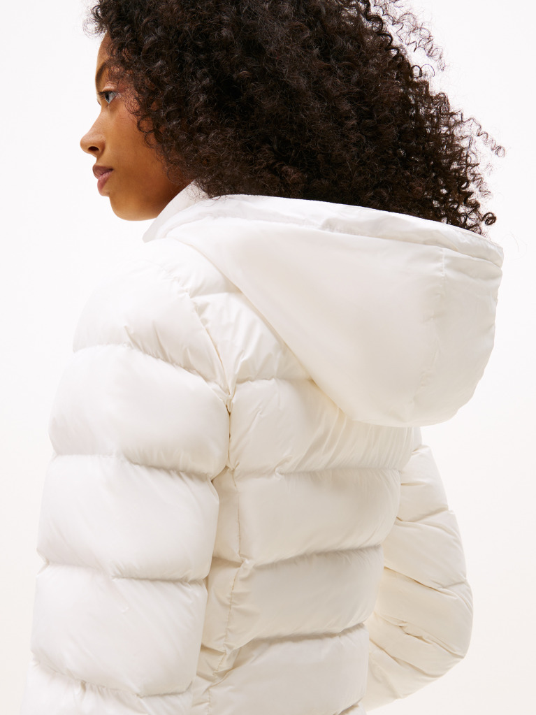 Beige Faux Fur Trim Hooded Down Coat  Women