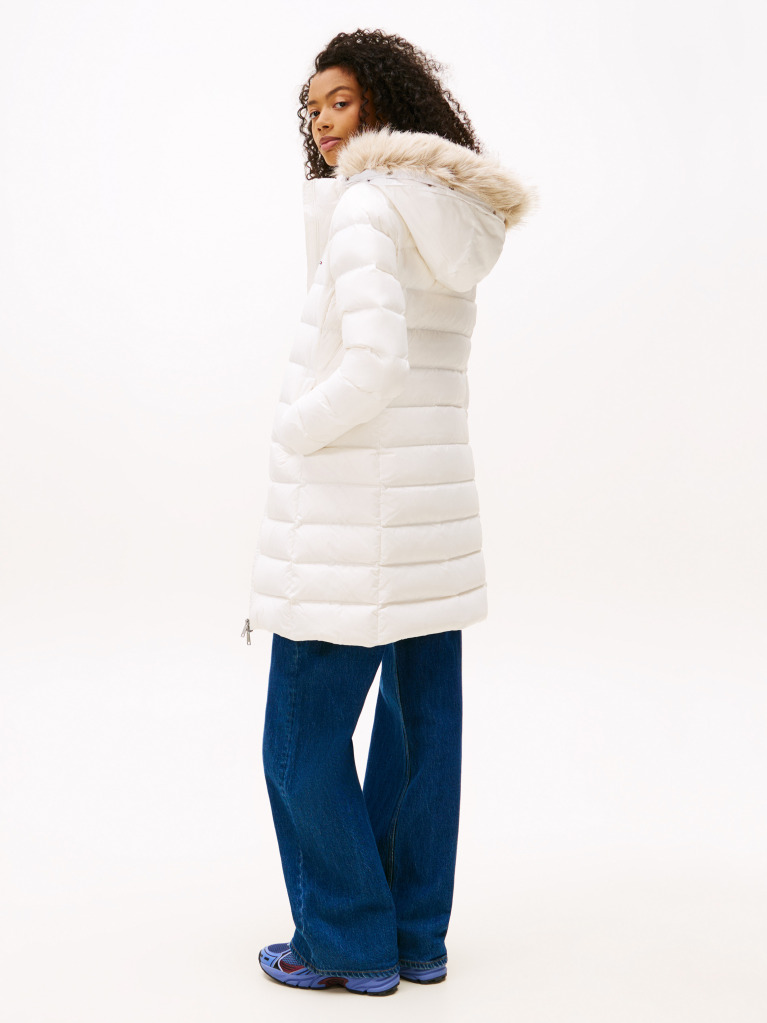 Beige Faux Fur Trim Hooded Down Coat  Women